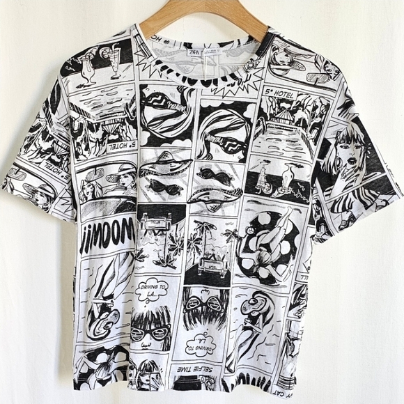 🇪🇦 Zara Black & White Comic Strip Graphic T-Shirt - Picture 3 of 13